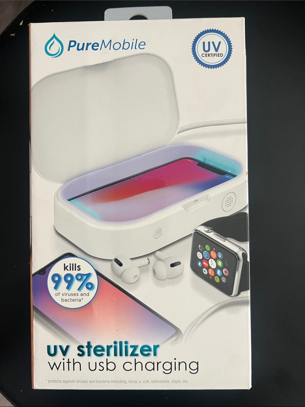 PureMobile White UV-C Phone & Accessory Sterilizer with USB Charging
